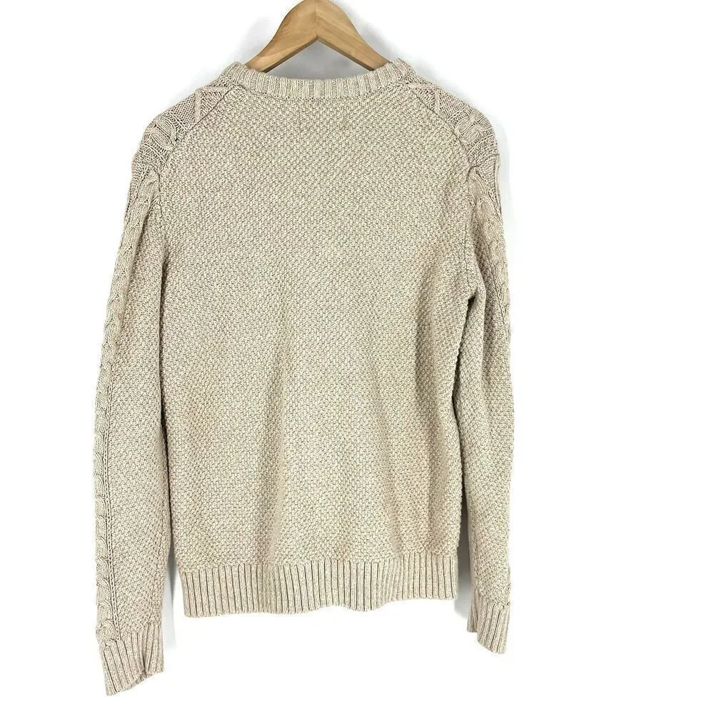 Old Navy Sweater Size Medium Cable Knit Fisherman Natural Beige Pullover Crew